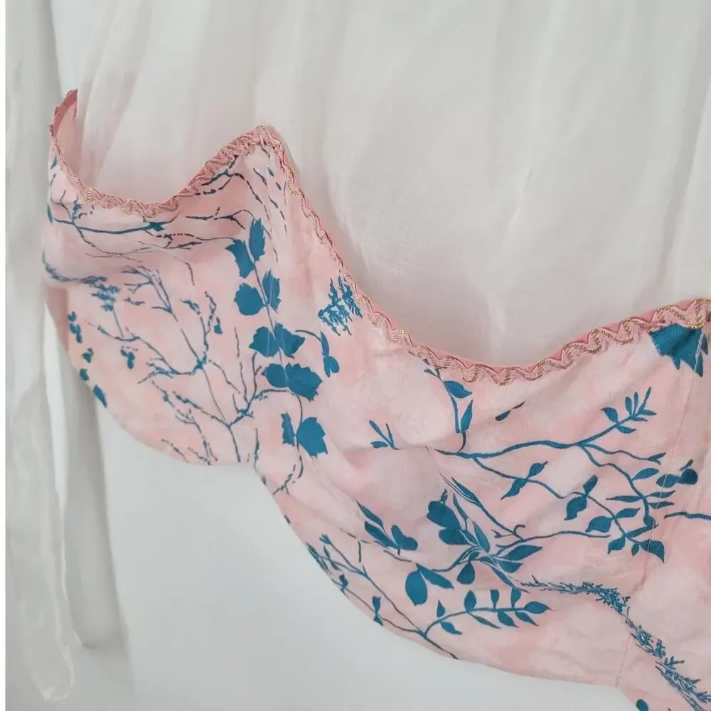 Vintage White‎ Pink Floral Half Apron Cottage Coquette Soft Girl Style